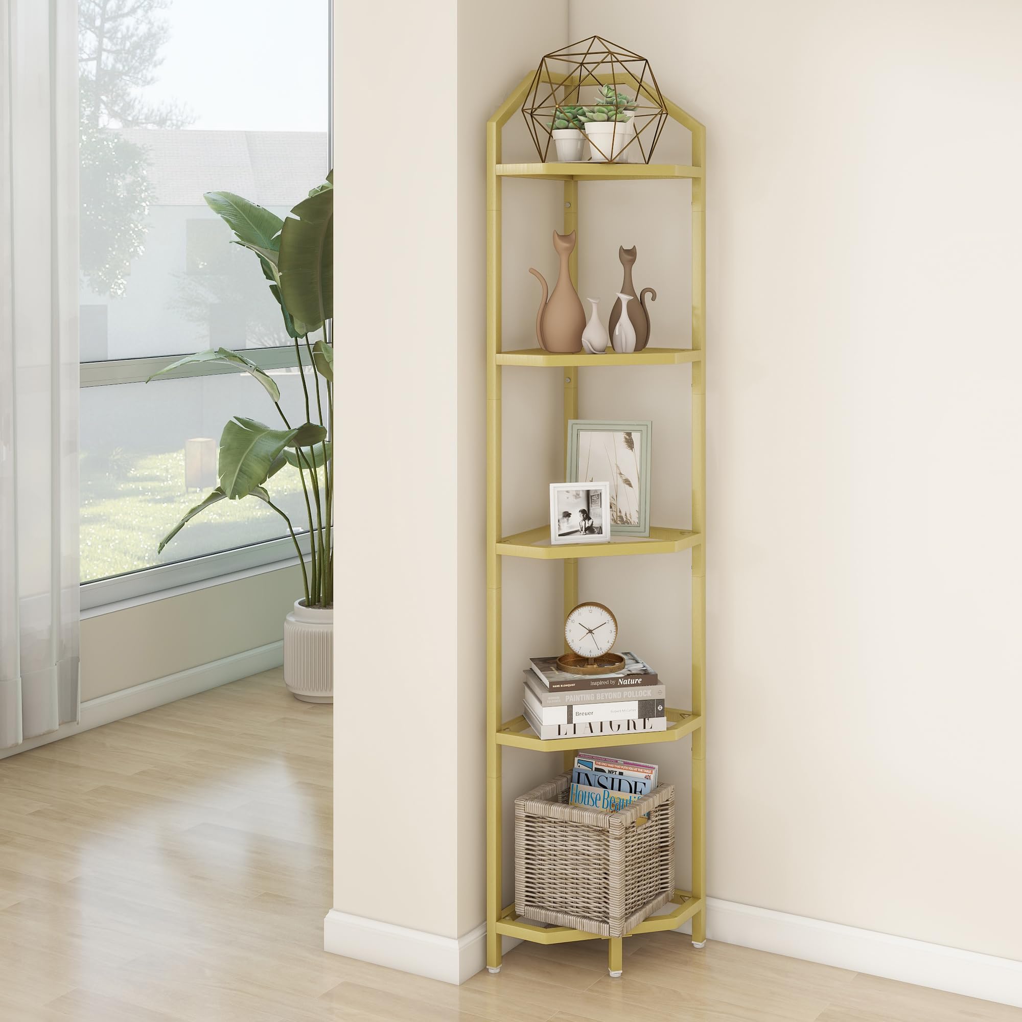 Amazon｜5段コーナーシェルフスタンド、ゴールドコーナーブック